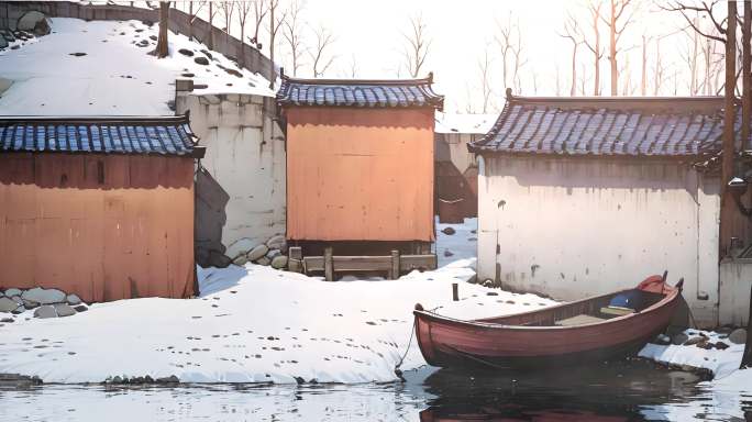 丁达尔光线农村房屋积雪背景