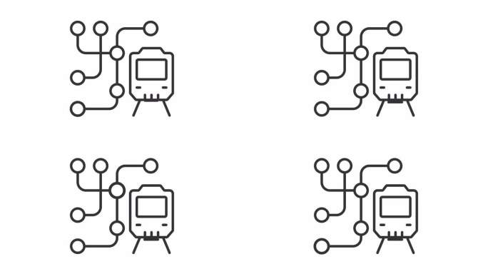 地铁列车地图2D黑色简单细线动画，透明背景高清视频，无缝循环4K视频，代表铁路行业