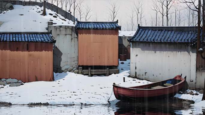 下雨天农村积雪地面视频素材背景