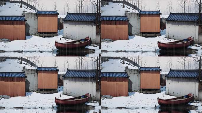 下雨天农村积雪地面视频素材背景