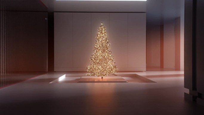 把你的空间变成一个冬季仙境与圣诞树的光芒，优雅地展示在一个现代的生活区域。