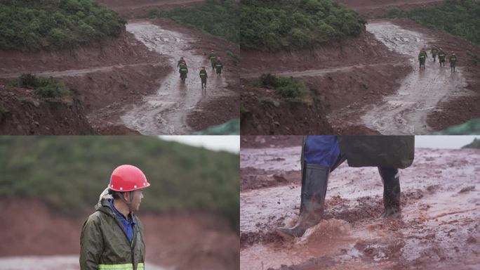 泥泞暴雨中前行