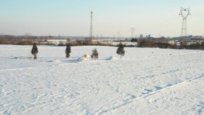 航拍雪景公路交通 石家庄 航拍雪景城市