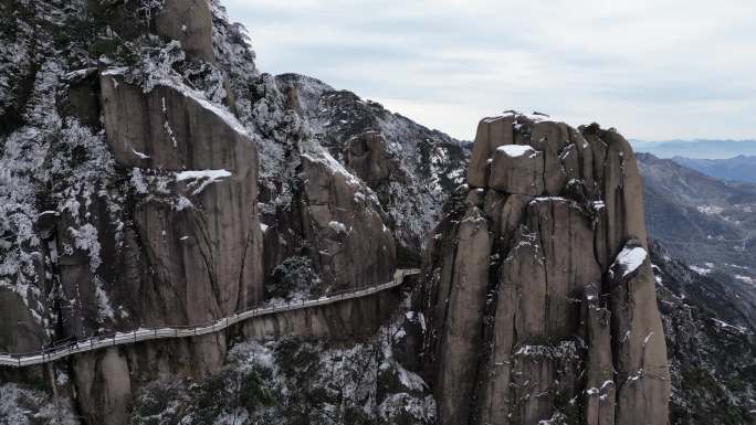 九华山风景区花台景区雪景航拍