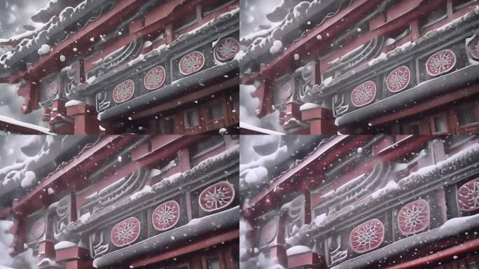 中国风中国古建筑屋檐雪景动画