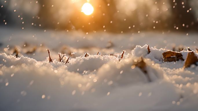 城市夜晚下雪 野外雪景 雪花