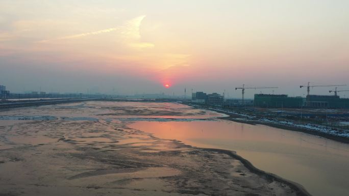 黄骅市航拍海边工业海边风景冬天