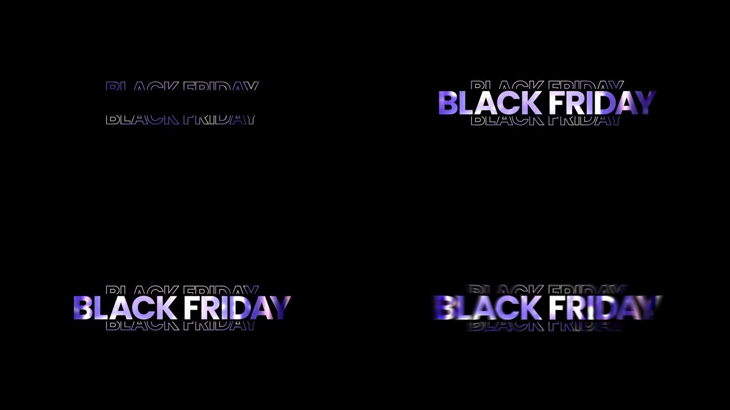 黑色星期五图形元素与圆滑的紫色纹理文本。大胆的黑色星期五销售横幅设计4k动画。销售购物社交媒体背景。
