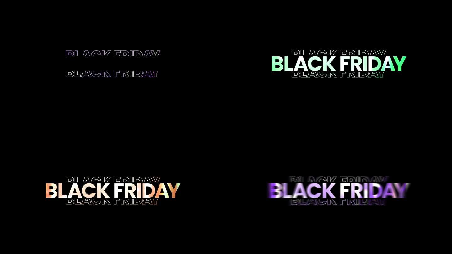 黑色星期五图形元素与圆滑的多色纹理文本。大胆的黑色星期五销售横幅设计4k动画。销售购物社交媒体背景。