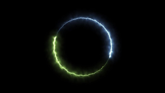 抽象的绿色和蓝色的电光圆帧视频素材背景。