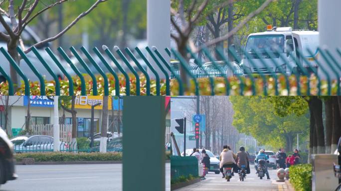 城市马路上班下班高峰期汽车车流人流城市景