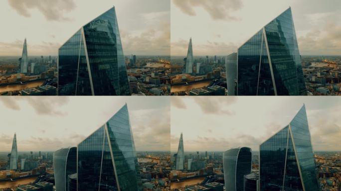 无人机视角伦敦城市景观中的手术刀大楼