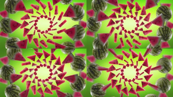 花园绿色自然背景下西瓜和西瓜片的爆发