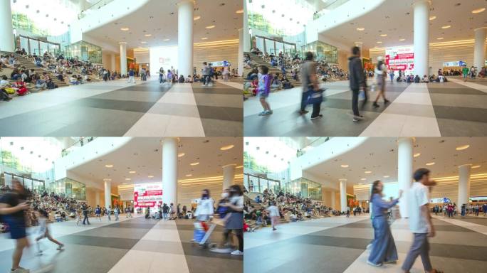 在市中心的一个购物中心门口挤满了玻璃。