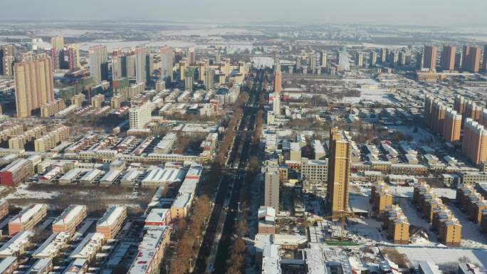 航拍雪景公路交通 石家庄 航拍雪景城市