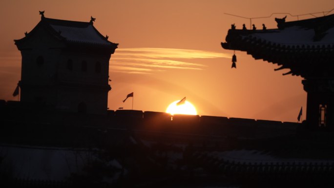 古建筑日落延时场景