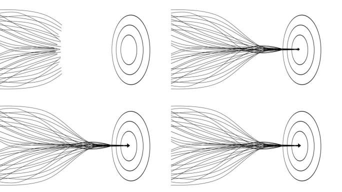 商业团队合作的目标概念，以直线形式和箭矢击中目标。白底动画