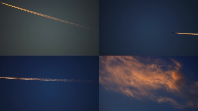 飞机划过长空留下一条白线-尾迹云