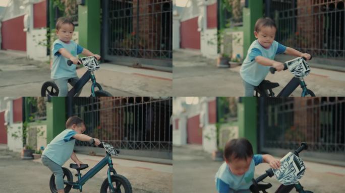 探索城市街道:快乐的亚洲孩子骑着小自行车拥抱积极的生活方式。