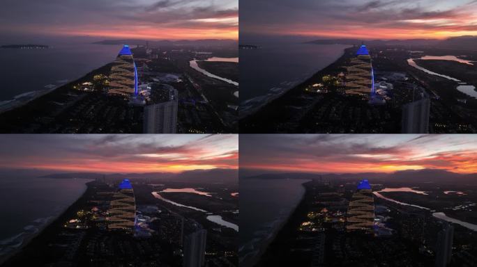 海棠湾亚特兰蒂斯酒店日落航拍4k视频