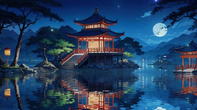 中式背景夜景灯光
