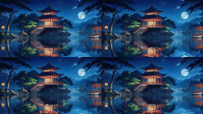 中式背景夜景灯光