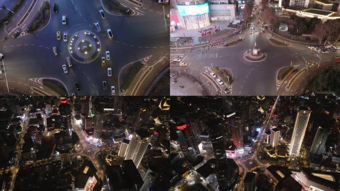 南京新街口夜景车流航拍4K超清素材