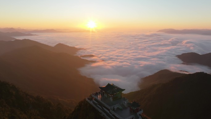 航拍高山云海日出（福州五奇仙）