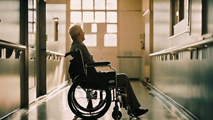 孤独的老人坐着轮椅【商用需购买企业授权】
