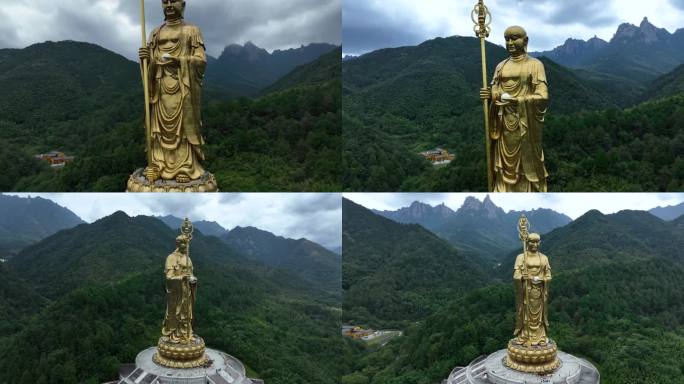 九华山地藏王菩萨圣像多视角航拍