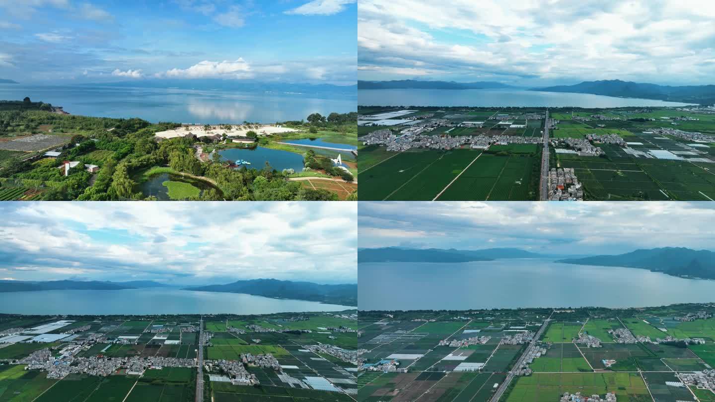 抚仙湖及周围城区航拍4K