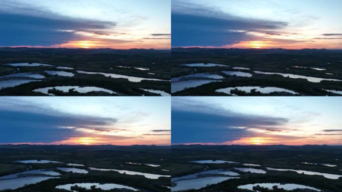 海拉尔河湿地风景夕阳西下