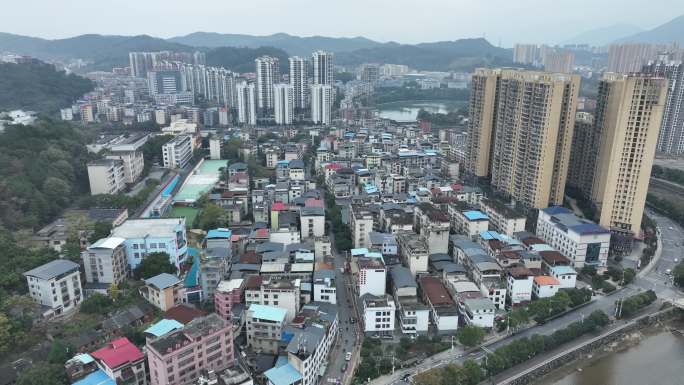 郴州苏仙区曹家坪路街景4k航拍