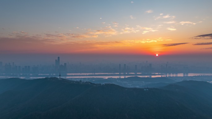 4k长沙岳麓山日出延时