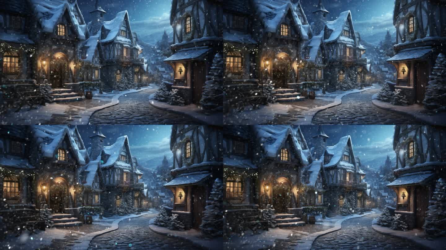 冬日童话小镇背景