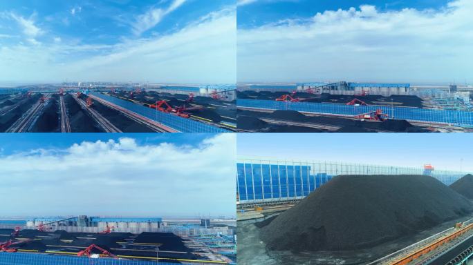 [4K]港口堆场航拍煤炭运输