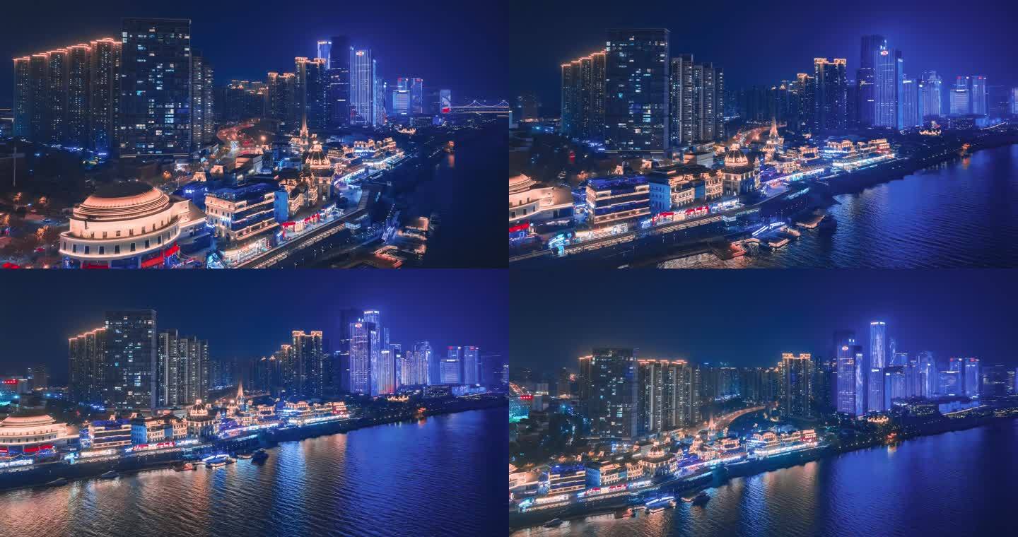 4k4k长沙滨江新城渔人码头夜景航拍延时