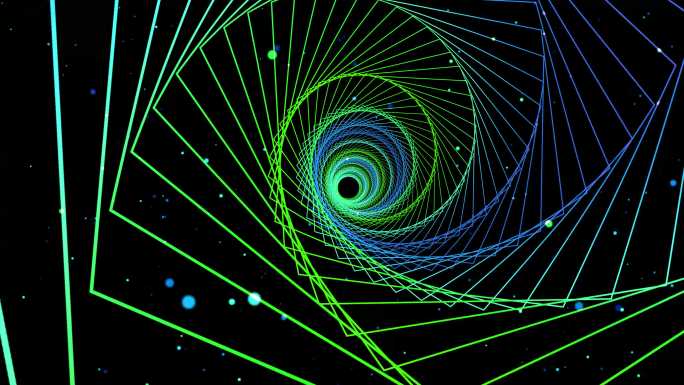 4K霓虹灯炫酷穿梭隧道五边形蓝绿色粒子3