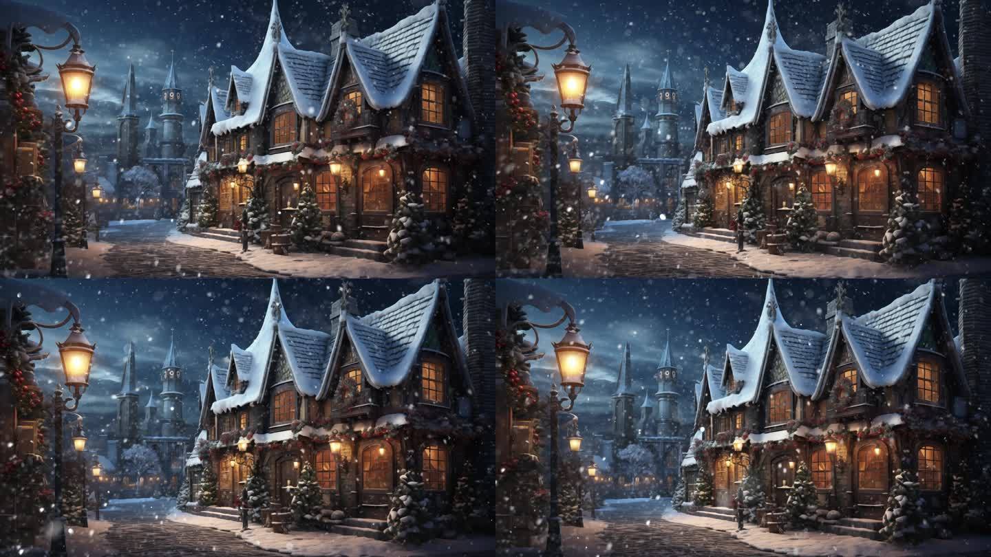 冬日童话故事 小镇下雪城堡