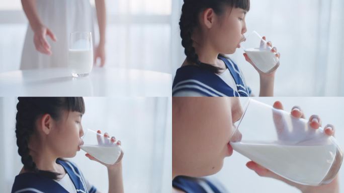 儿童喝牛奶素材