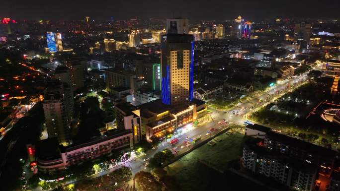 浙江绍兴越城区夜晚夜景街道街景航拍城市风