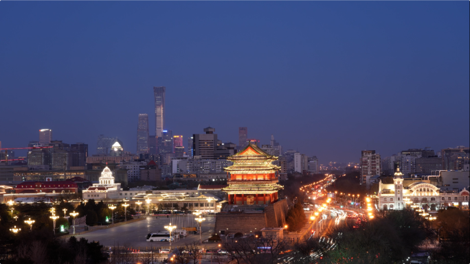 北京夜景 正阳门 前门大街 前门 箭楼