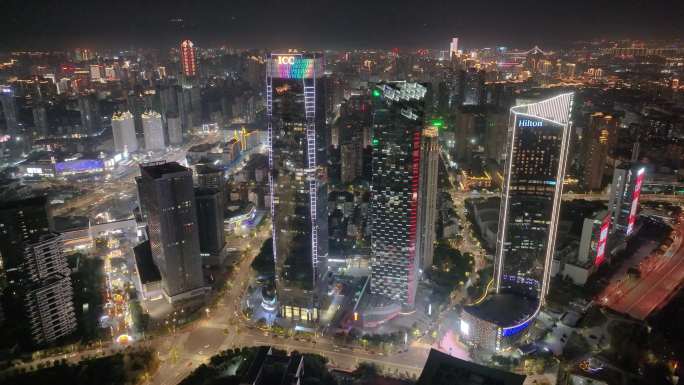 福州台江区航拍高楼大厦摩天大楼夜晚夜景福