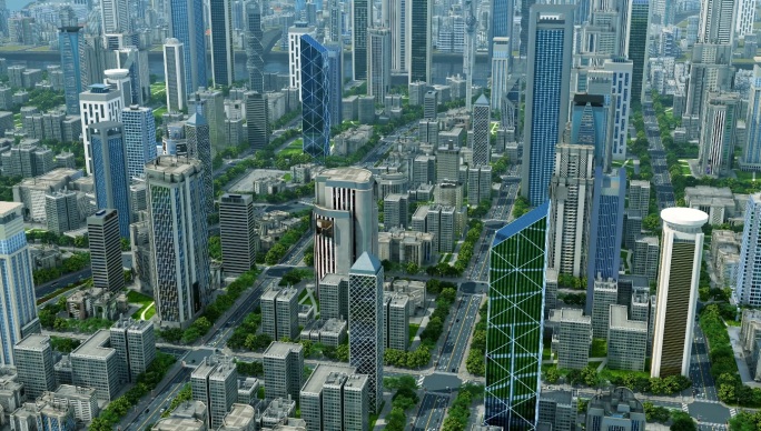 三维地产城市生长建筑生长建设发展动画