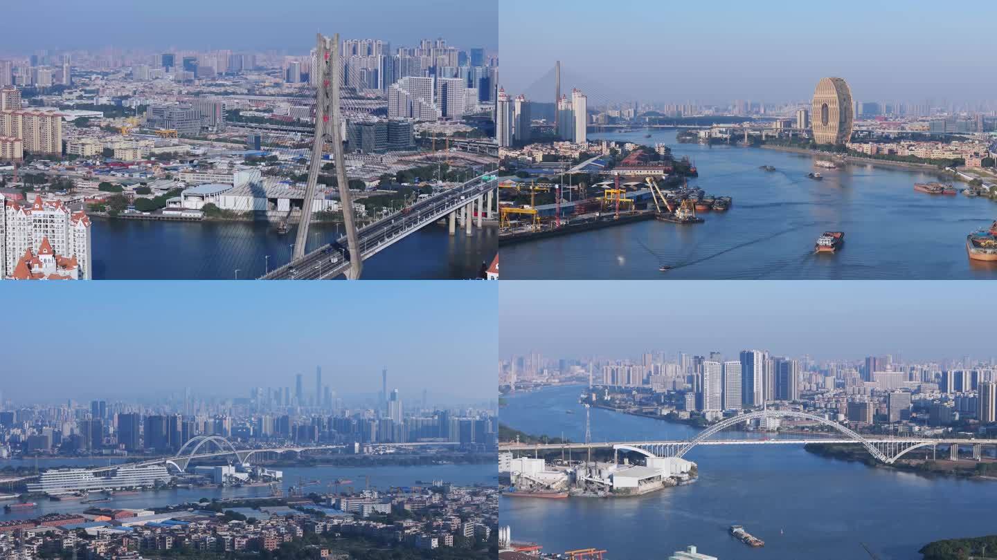 广州圆洛溪大桥中长焦蓝天航拍