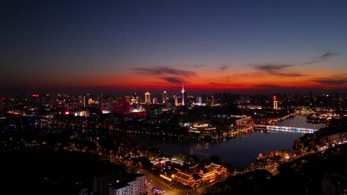 南通主城区濠河风光夜景晚霞