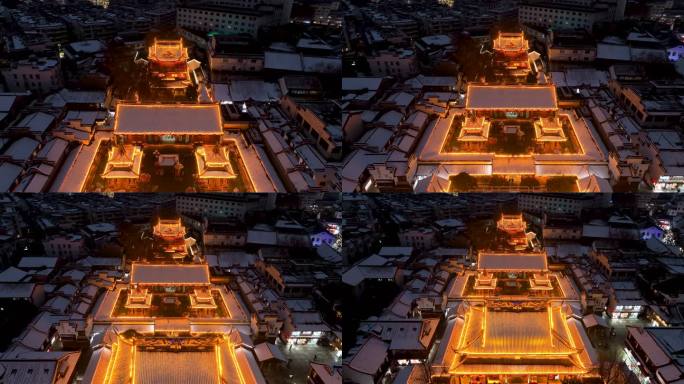冬天南京夫子庙的雪景夜景航拍风光