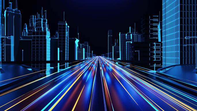 三维全息投影科技线条城市穿梭