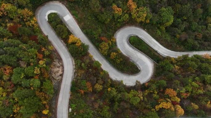 航拍陕西留坝秦岭秋色中的盘山路-8