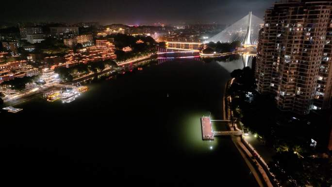 福州台江区三县洲大桥江心公园航拍夜晚夜景